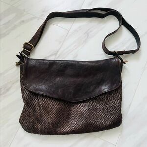 Langellotti Leather Brown Bag Textured Snake Reptile Crossbody Shoulder Italy